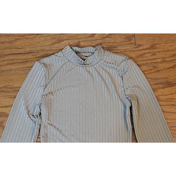 Womens Beige/Tan Ribbed Mock Neck Long Sleeve Size Small Stretchy - Picture 1 of 14